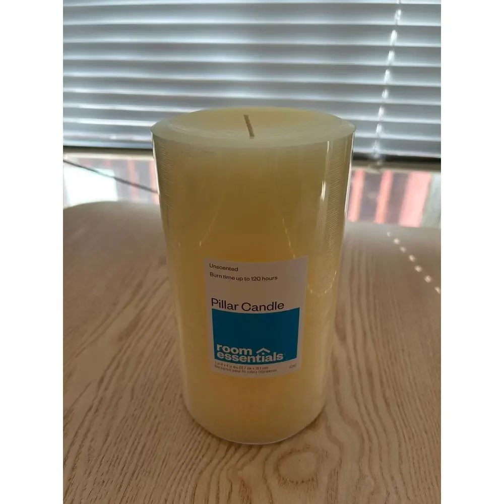 New Room Essentials Fragrance Free Pillar Candle Cream size 7